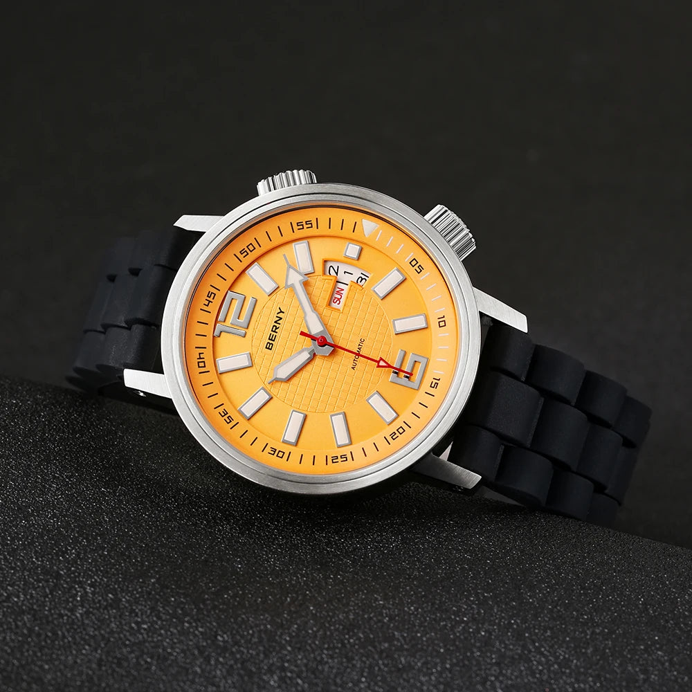 BERNY 20ATM Diver, Automatic Mechanical Watch. Luminous, Waterproof, Self Winding.
