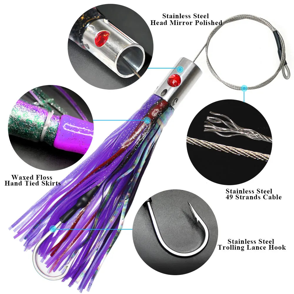 Viketech Offshore Stainless Steel Trolling Lures. 9.4" Lure, 9/0 Single Hookset .