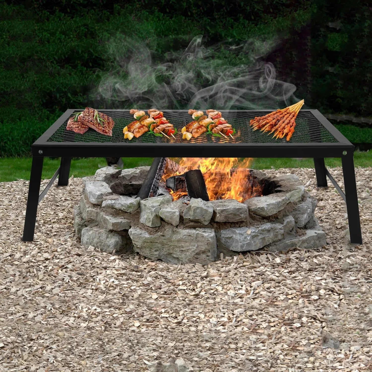 Folding Outdoor Grill, Campfire Cooking Grate for Outdoor Cooking.