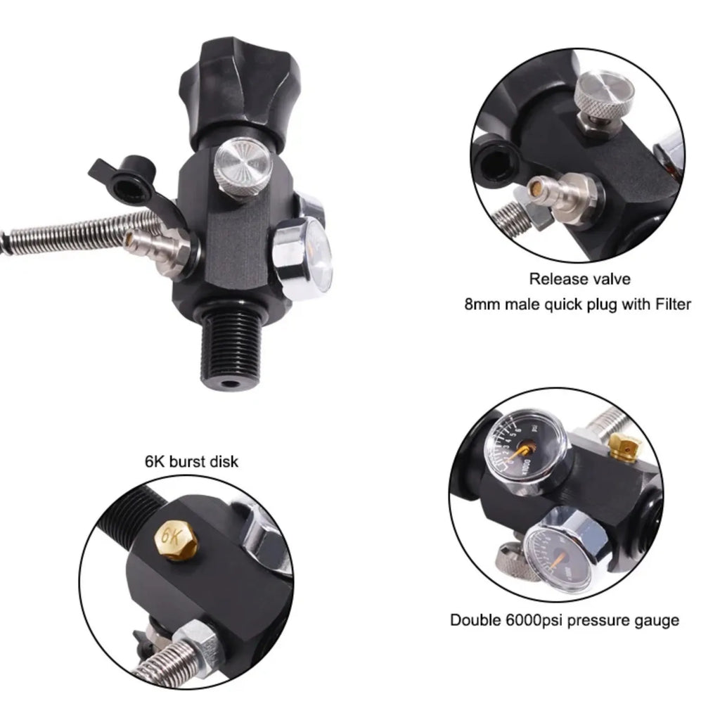 4500Psi - 300Bar - 2L Carbon Fiber Cylinder. Charging Fill Station - Regulator Valve.