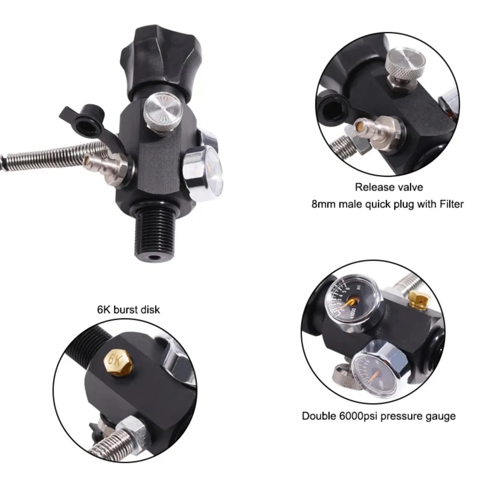 4500Psi - 300Bar - 2L Carbon Fiber Cylinder. Charging Fill Station - Regulator Valve.
