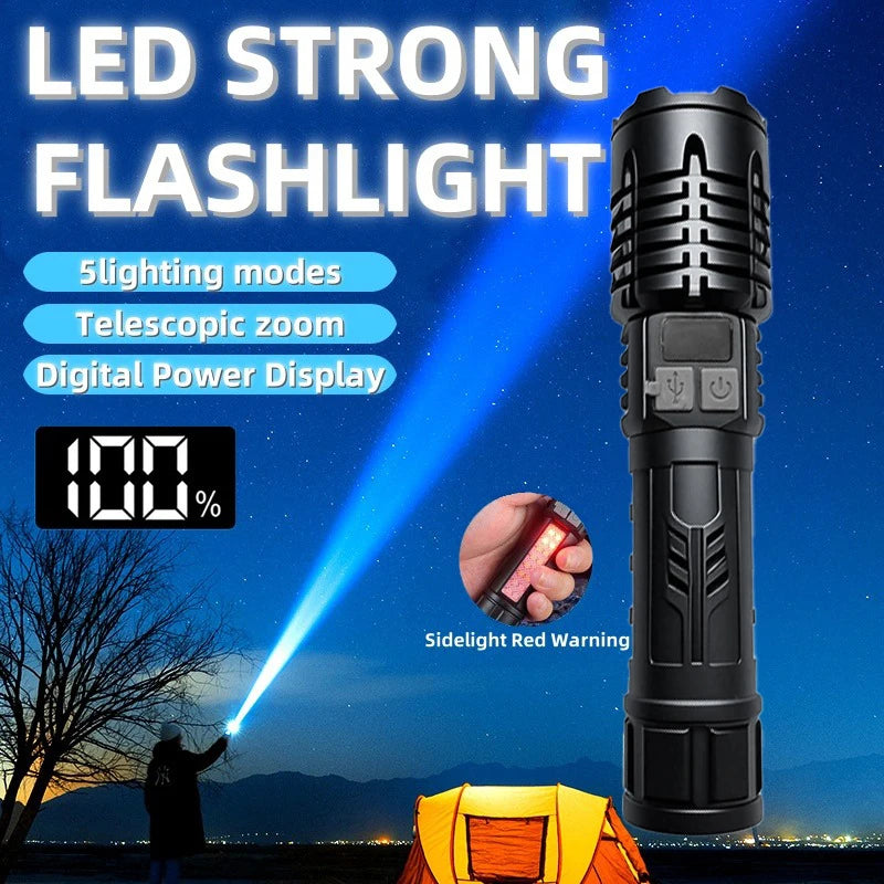 High Lumen, Waterproof Flashlight.  5 Modes, Rechargeable, Durable ABS.