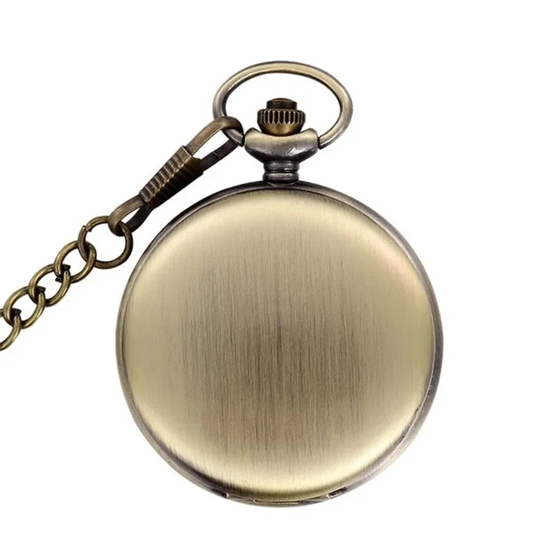 Silver Smooth Quartz Pocket Watch. Stainless Steel with Short Chain.