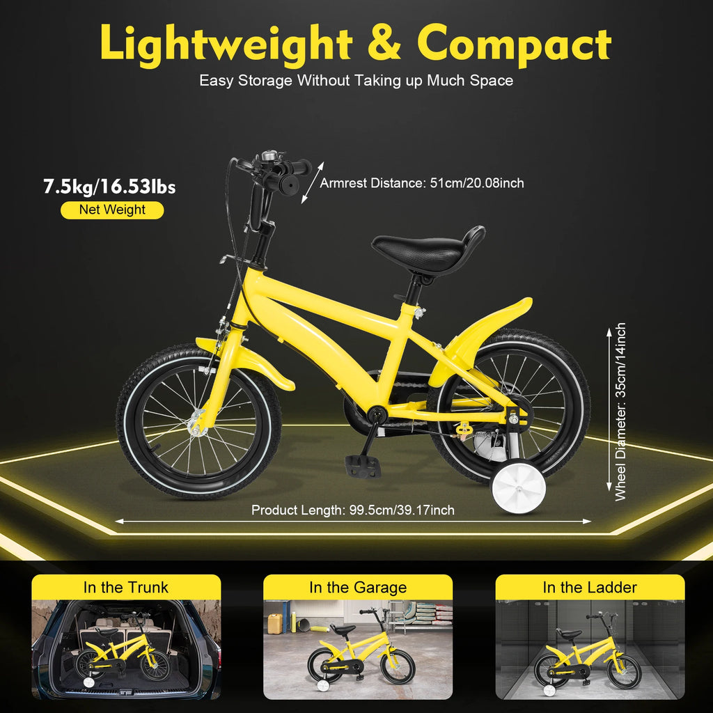 14 Inch Kids Bike - Adjustable Sea - Dual Brakes - w/Training Wheels.