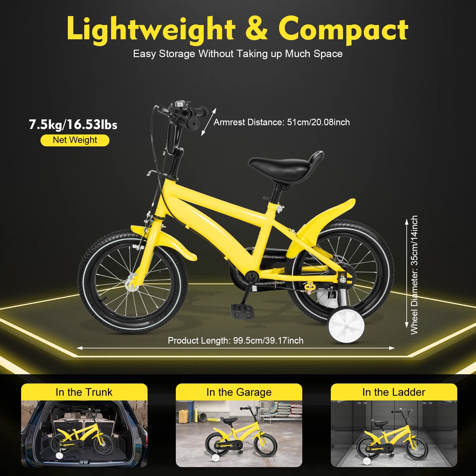 14 Inch Kids Bike - Adjustable Sea - Dual Brakes - w/Training Wheels.