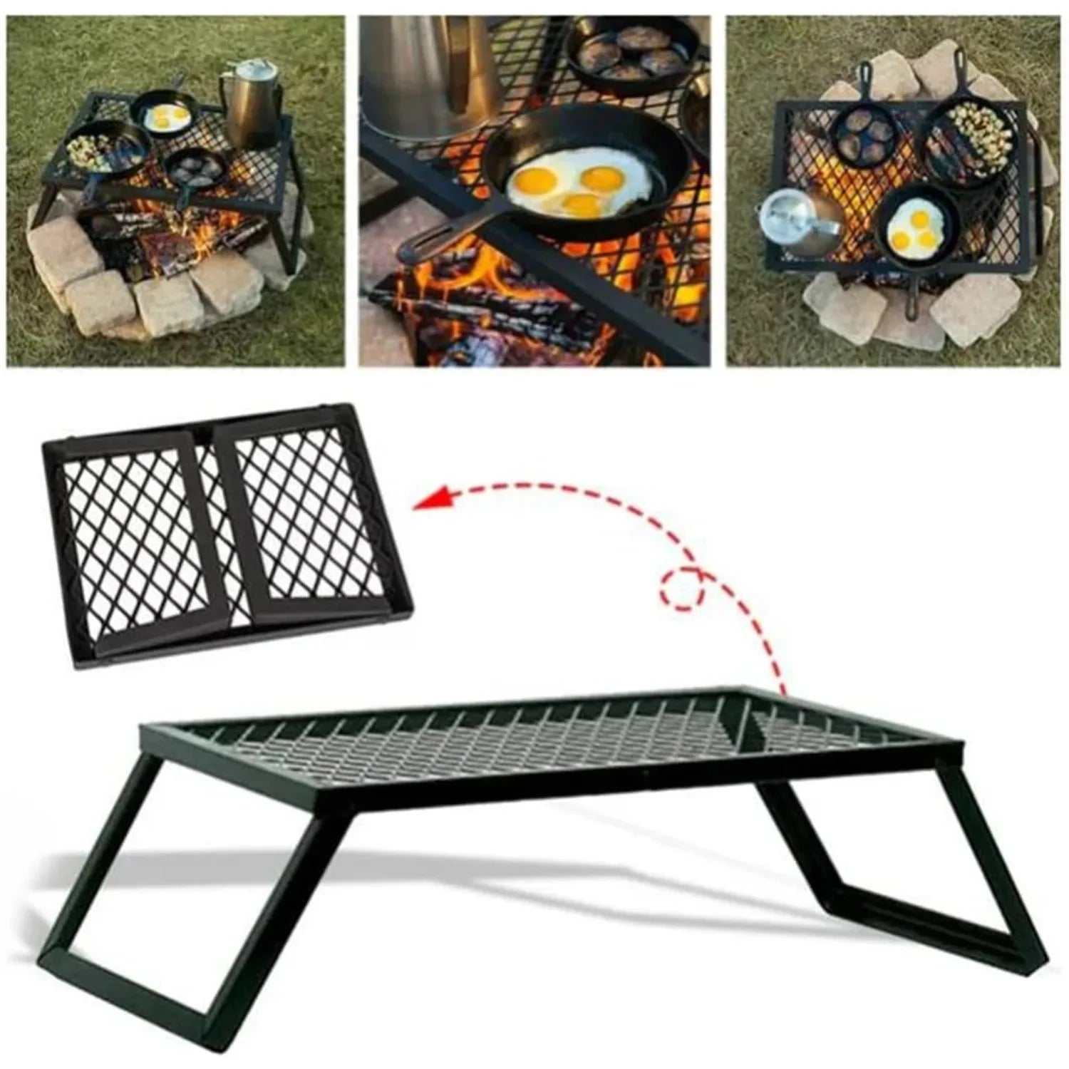 Folding Outdoor Grill, Campfire Cooking Grate for Outdoor Cooking.