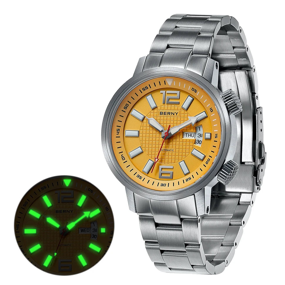 BERNY 20ATM Diver, Automatic Mechanical Watch. Luminous, Waterproof, Self Winding.