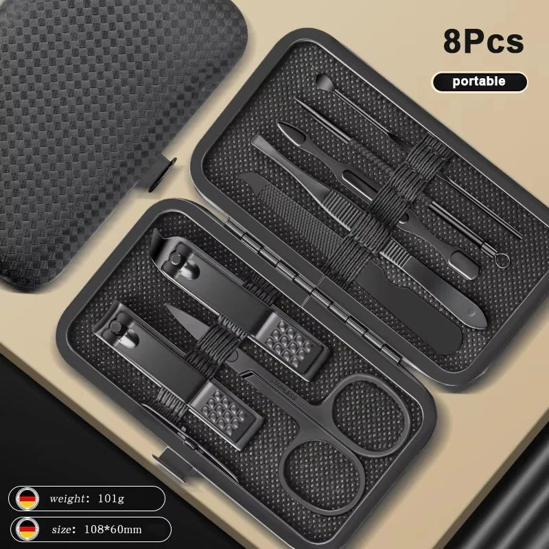 8/12/15/20/24pcs Black Nail Clipper Set. Pedicure, Knife, Stainless Steel, Nail Beauty Tool, Portable Travel Box.