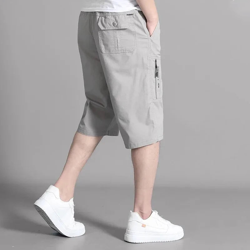 Men's Cargo Shorts, Zipper Pocket, Cotton Shorts. Elastic Waist, Sports -  Casual Short Pants.
