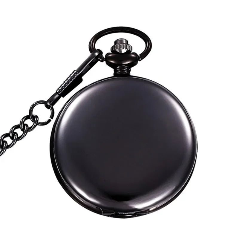 Silver Smooth Quartz Pocket Watch. Stainless Steel with Short Chain.