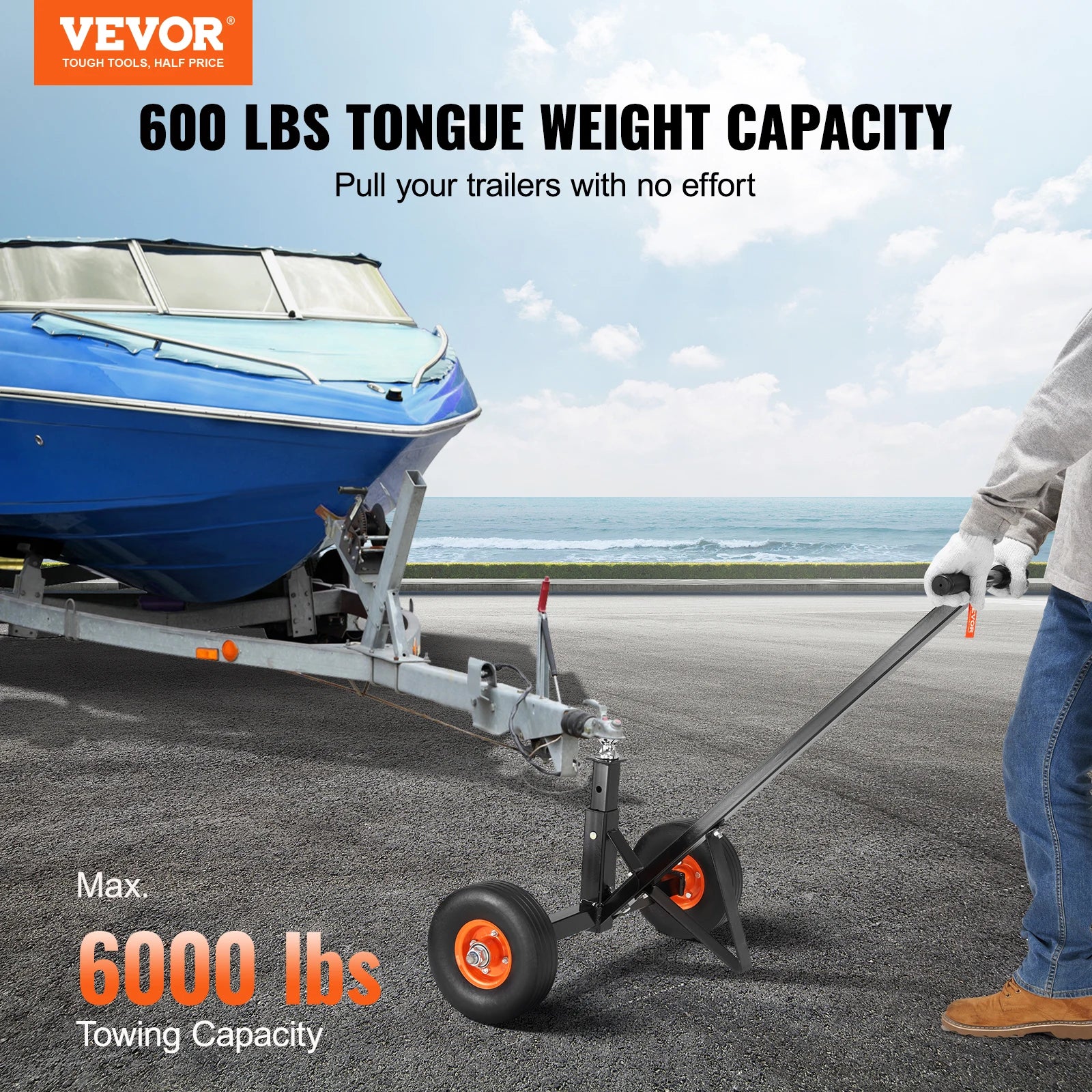 VEVOR Adjustable Trailer Dolly. 600/1500lbs Tongue Weight Capacity. Carbon Steel Trailer Mover.