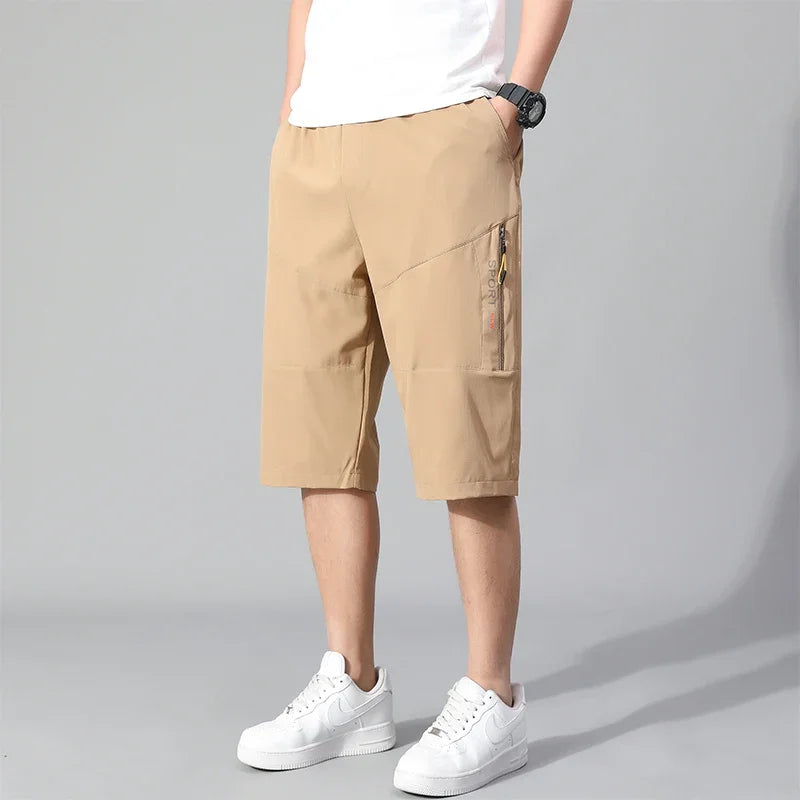 Men's Cargo Shorts, Zipper Pocket, Cotton Shorts. Elastic Waist, Sports -  Casual Short Pants.