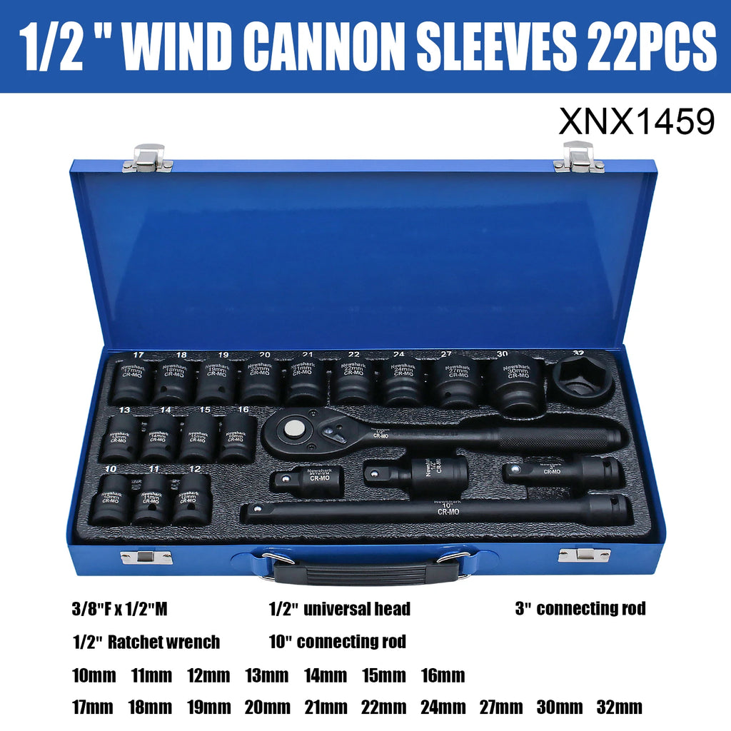22PCS. Socket Wrench Set,1/2-Inch Impact Socket Set, 6 Point, Metric Size(10-32mm),Quick Release Ratchet.