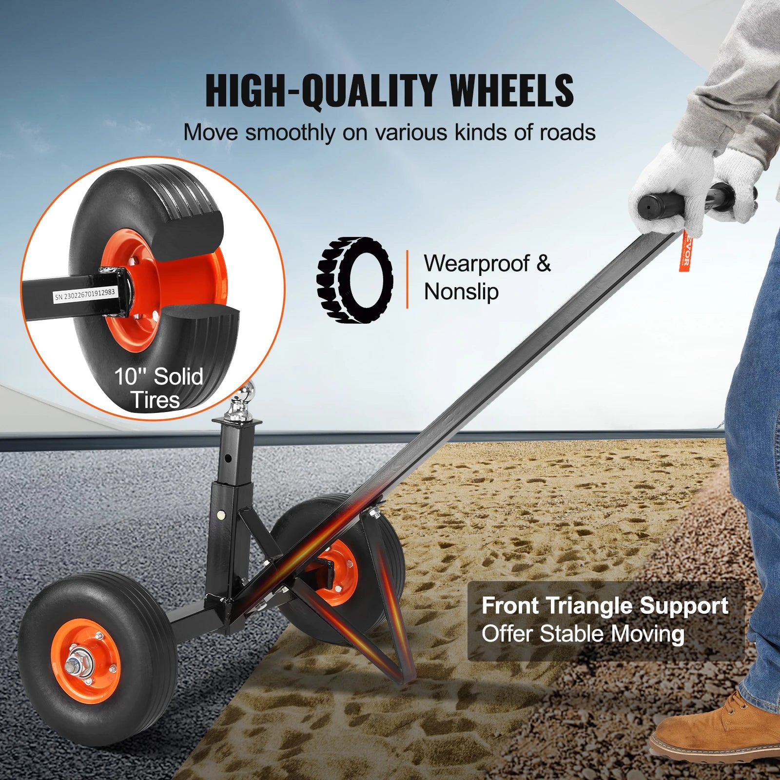 VEVOR Adjustable Trailer Dolly. 600/1500lbs Tongue Weight Capacity. Carbon Steel Trailer Mover.