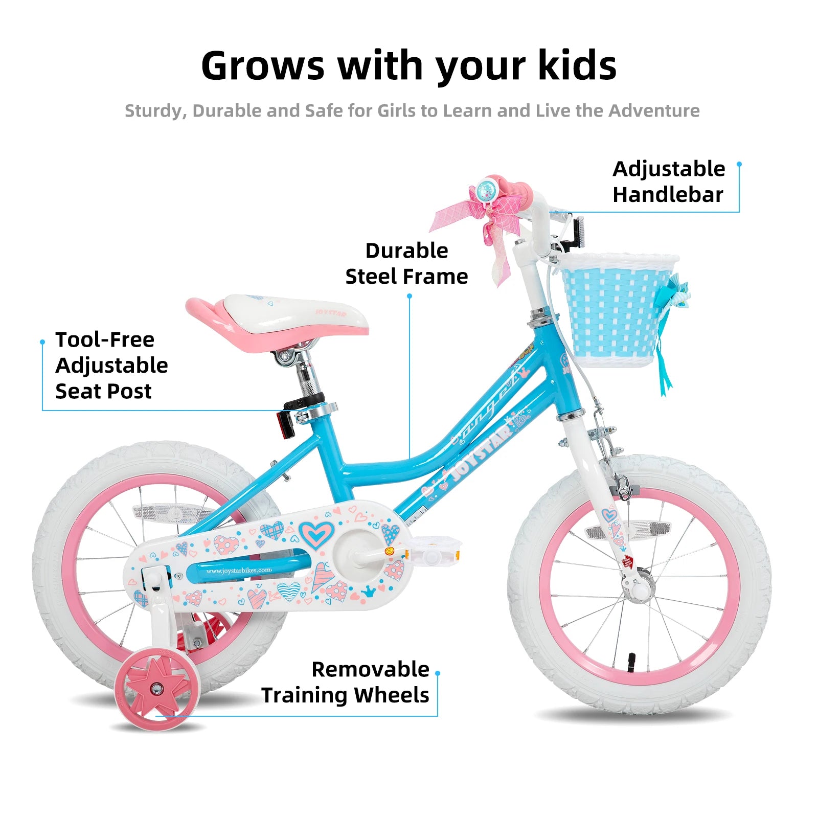 Colorful Girls Bike with Basket & Training Wheels, 12, 14, 16, 18 Inch Kids Bike - Foot Brake.