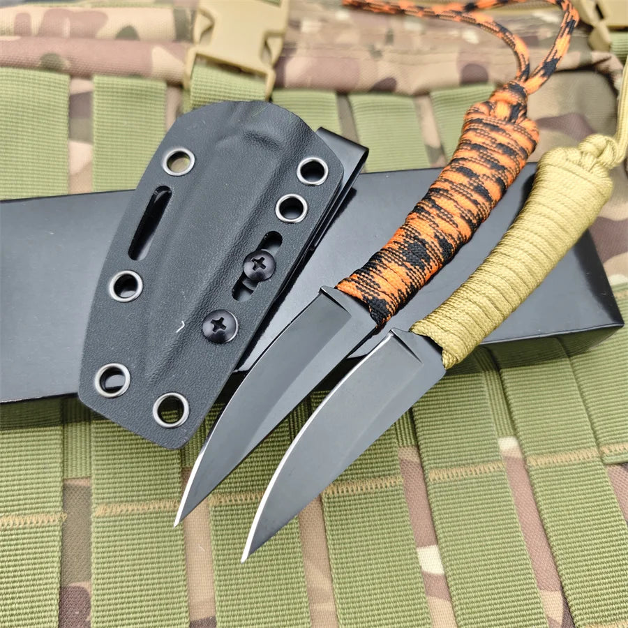 Fixed Blade Knife, Nylon Rope Handle, Nylon Sheath, Hunting, Fishing .