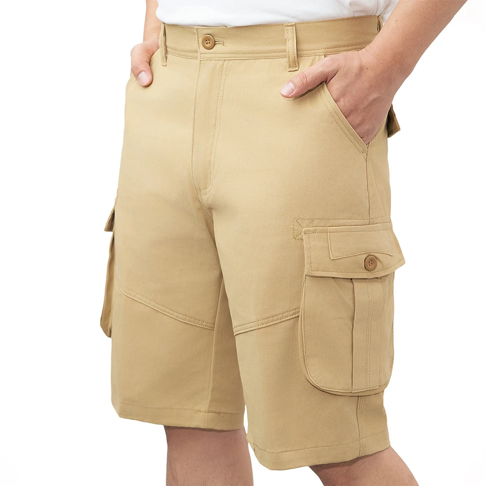 Mens Cargo Shorts. Casual Work Wear, 100% Cotton. High-Quality Outdoor Hiking Shorts, 6 Pockets.