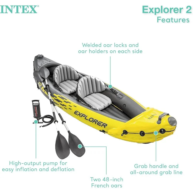Inflatable Kayak Set. 86in Aluminum Oars, High-Output Pump, Super Strong PVC.