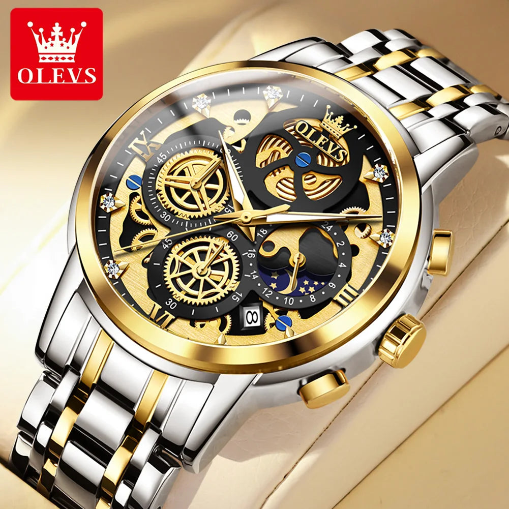 OLEVS Luxury, Waterproof, Gold Skeleton Style, 24 Hour, Wrist Watch.