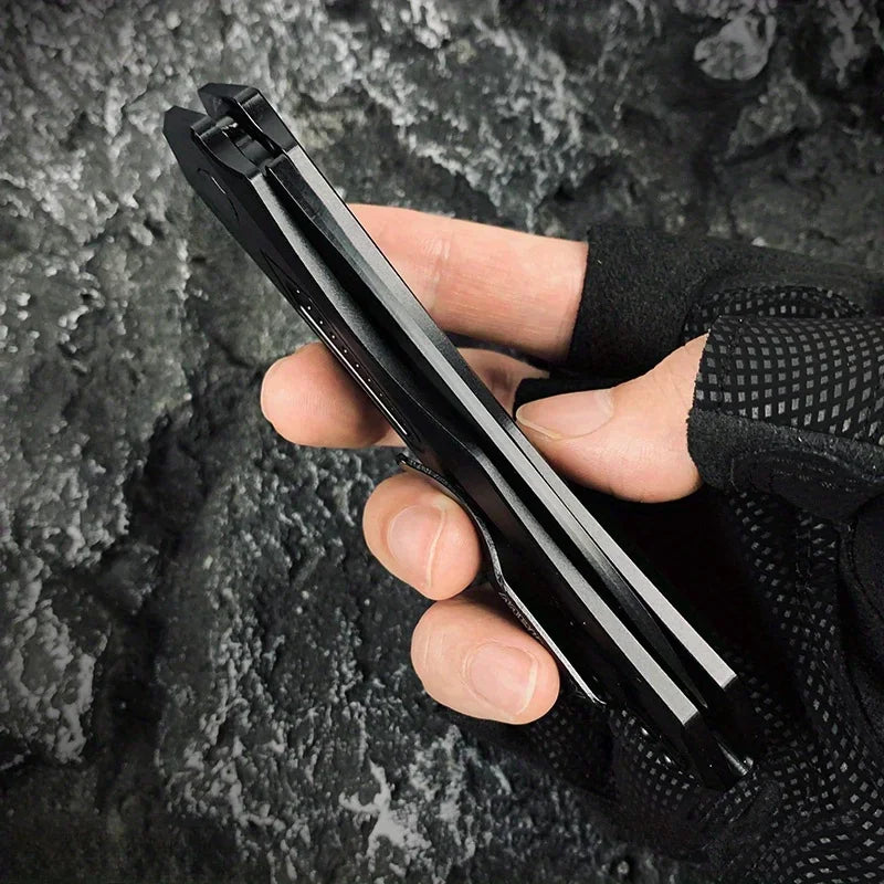 KS 7800 Folding Knife. Black Aluminum Handle. Camping -Hunting- Self-defense .
