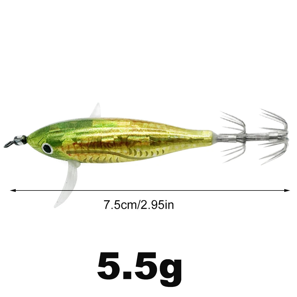 Horizontal wood Shrimp. 5.5g Luminous Floating lure. Squid Jigging, Shrimp ,Octopus.