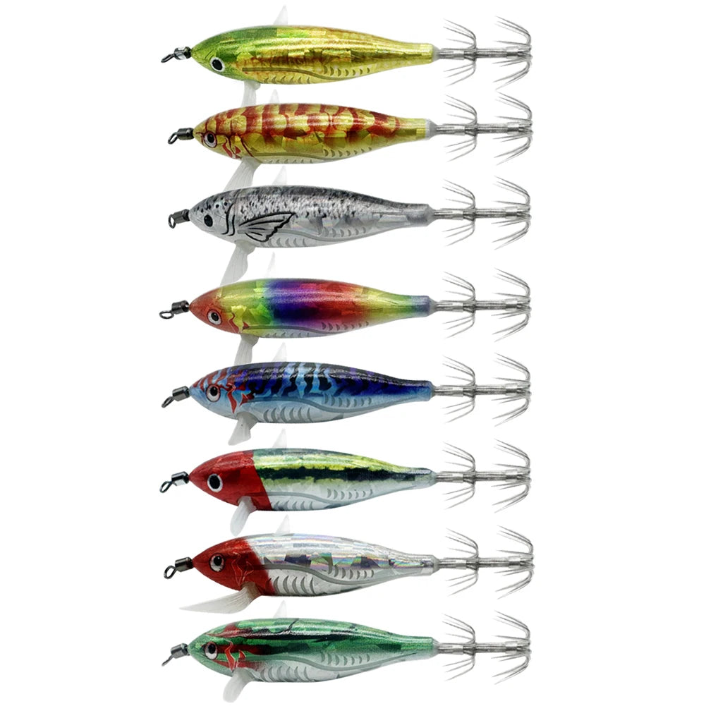 Horizontal wood Shrimp. 5.5g Luminous Floating lure. Squid Jigging, Shrimp ,Octopus.