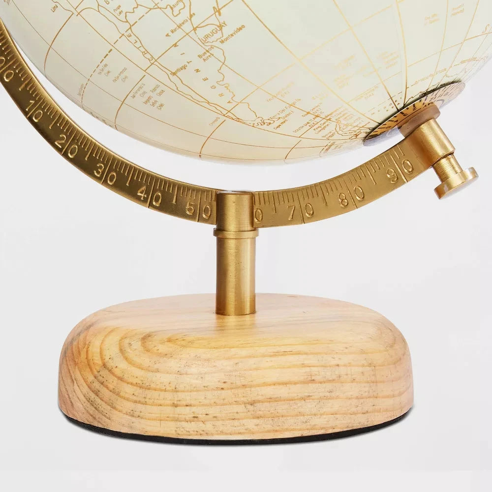 Rotating Antique World Globe With Metal Stand. Vintage Modern Decorative Earth Globe With Wooden Base For Desk Decor.
