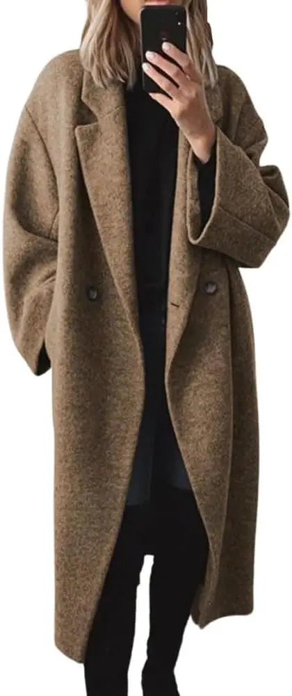 Women's Winter Double Breasted Faux Wool Coat. Notch Lapel.