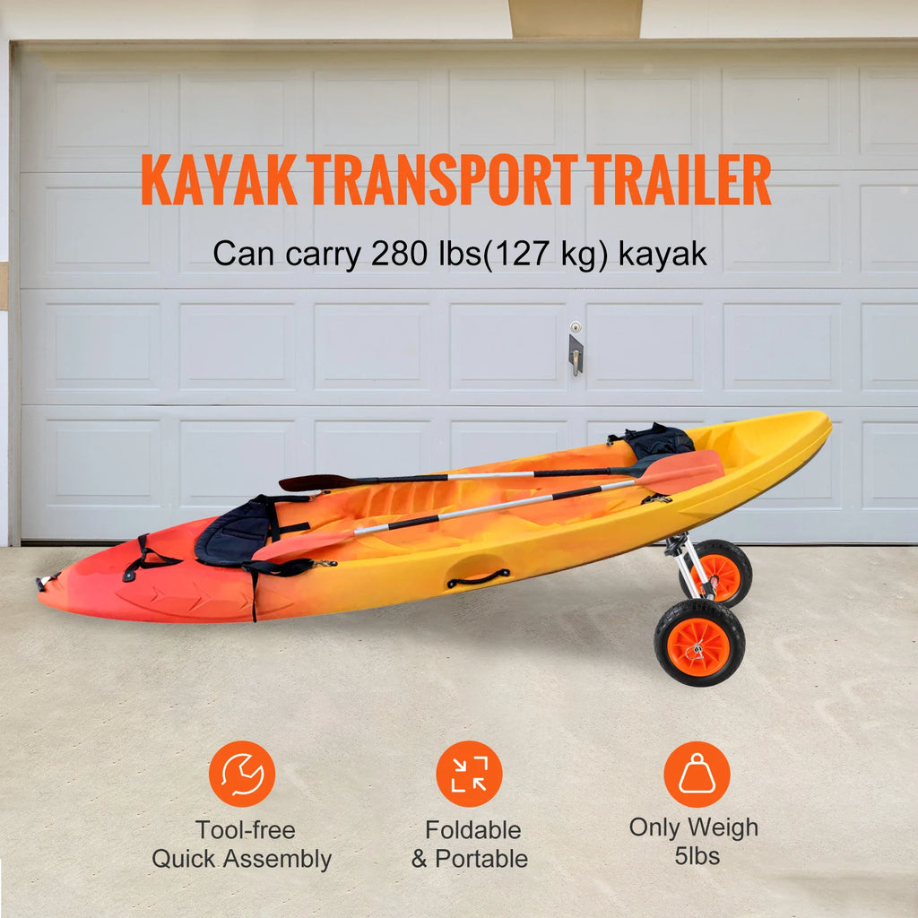 Heavy Duty Kayak Cart With 10'' Solid Tires. Adjustable Width.