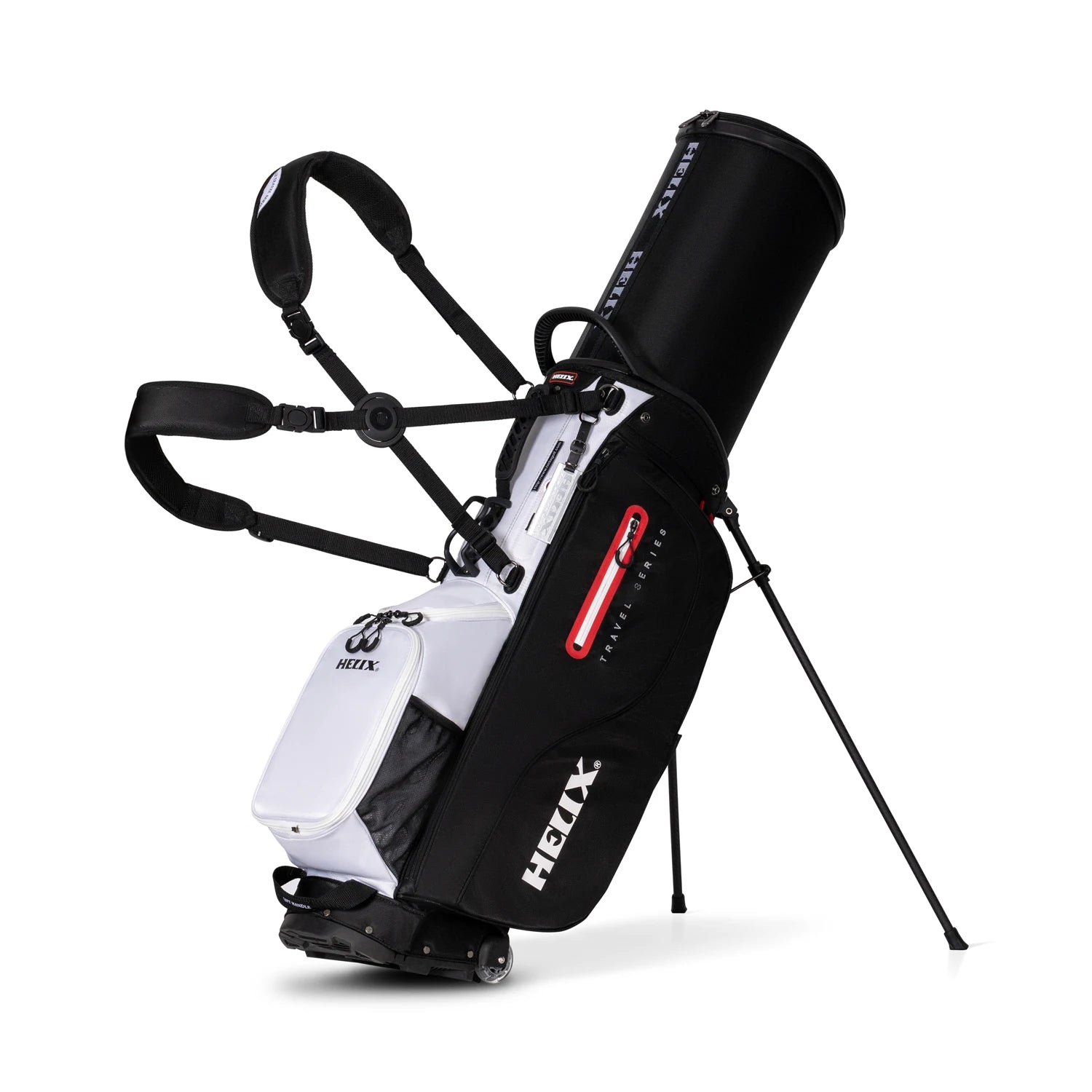 HELIX Golf Stand Bag with Retractable Top Cover and Wheels Easy for Travel and Daily Use. 6 Way Divider.