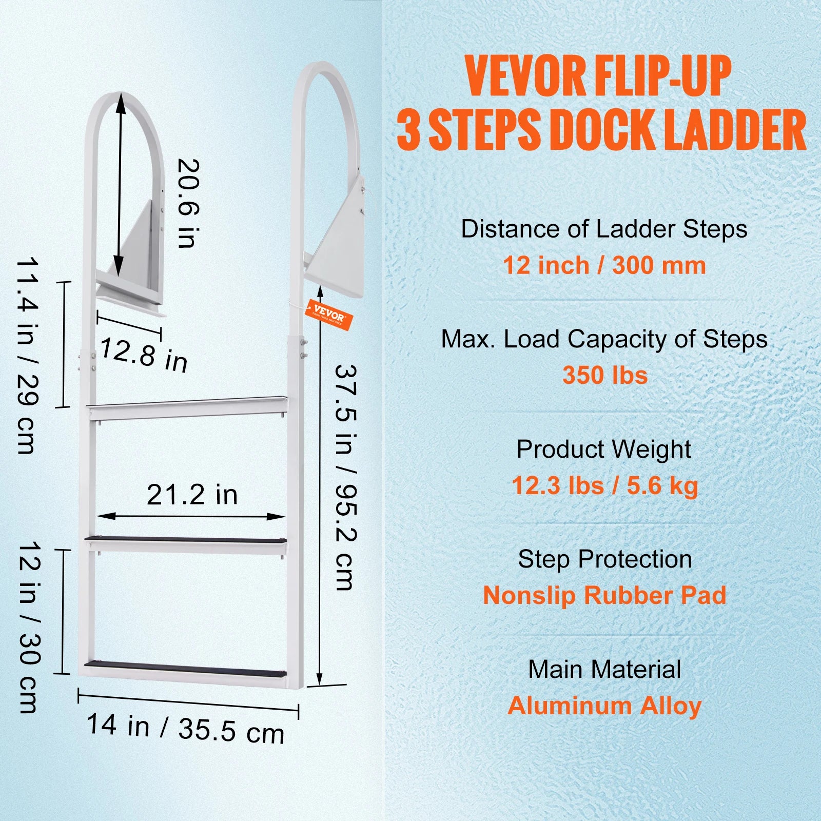 VEVOR 3/4/5 Steps Flip Up Dock Ladder. Boat Boarding.