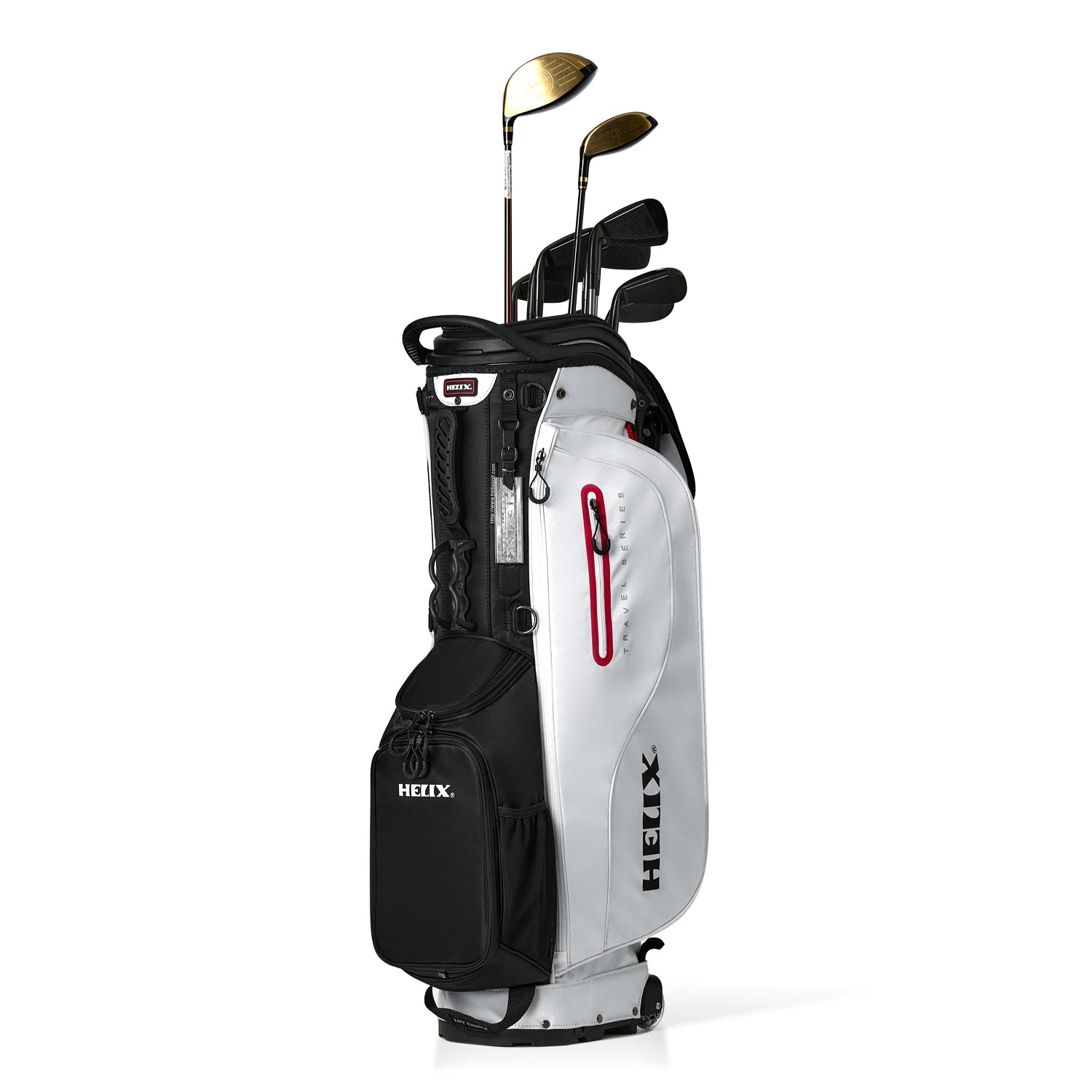 HELIX Golf Stand Bag with Retractable Top Cover and Wheels Easy for Travel and Daily Use. 6 Way Divider.