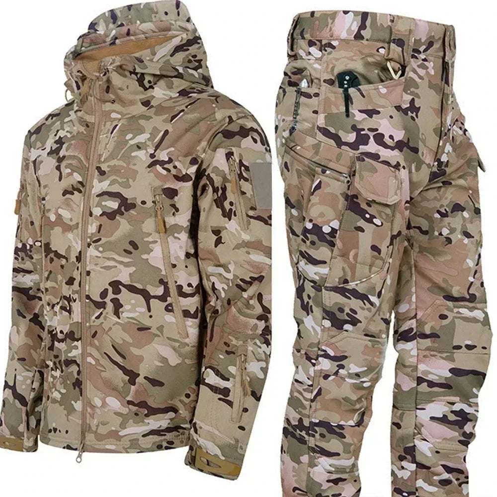 Tactical Waterproof Men's Camo Set. Soft Shell Fleece, Winter Suit, Windbreak. Multi Pocket.