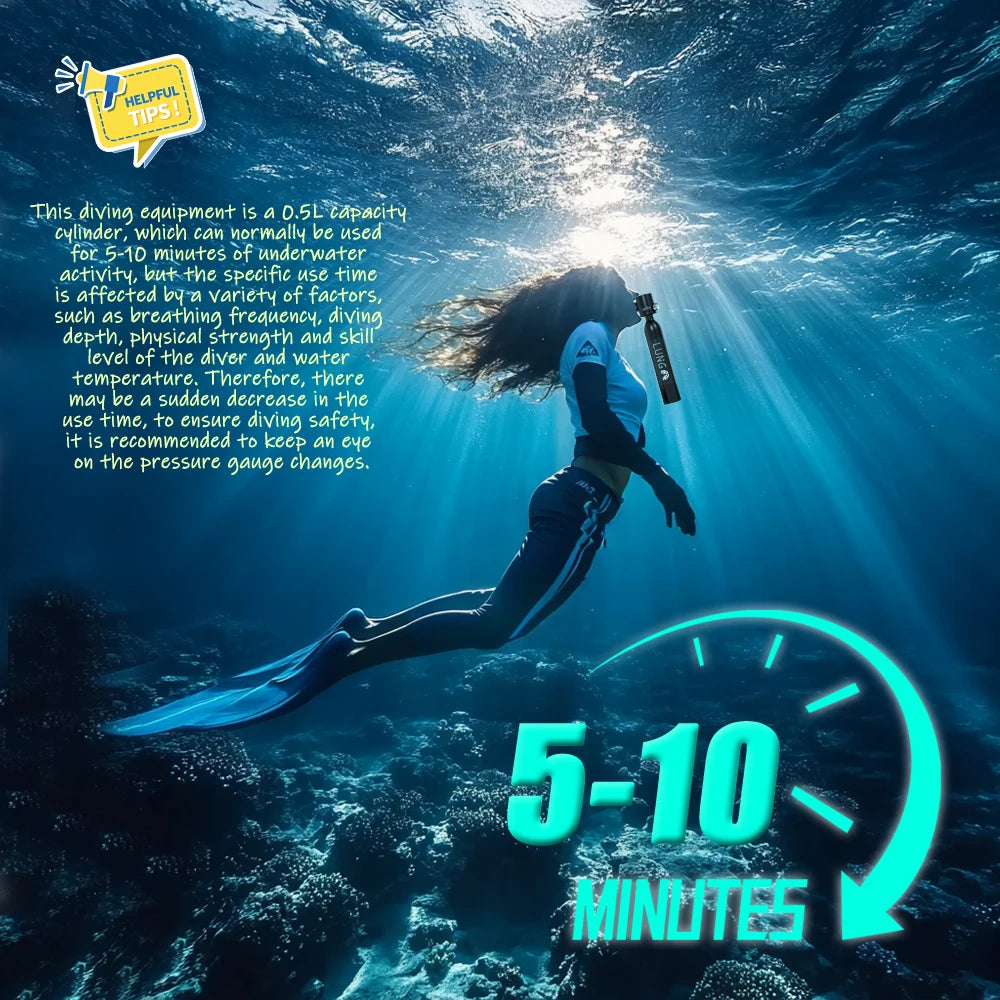 0.5L Diving Tank and Full Face Mask. 5-10 minutes underwater, Refillable.