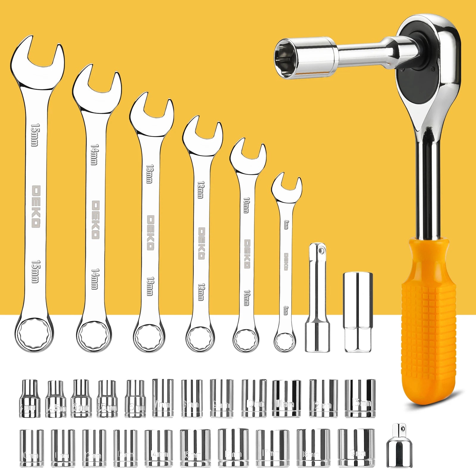 DEKO 228Pcs Socket Wrench Auto Repair Tool Combination Package. Plastic Toolbox Storage Case Included.