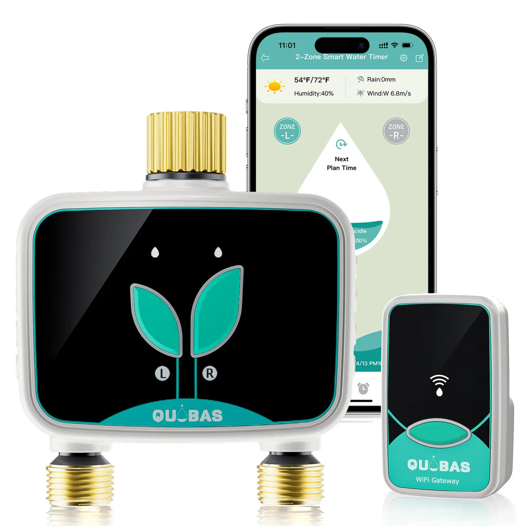 2-Zone, Smart Water Timer for Garden Hose, APP Remote Control, Manual Watering, Rain Delay Watering.
