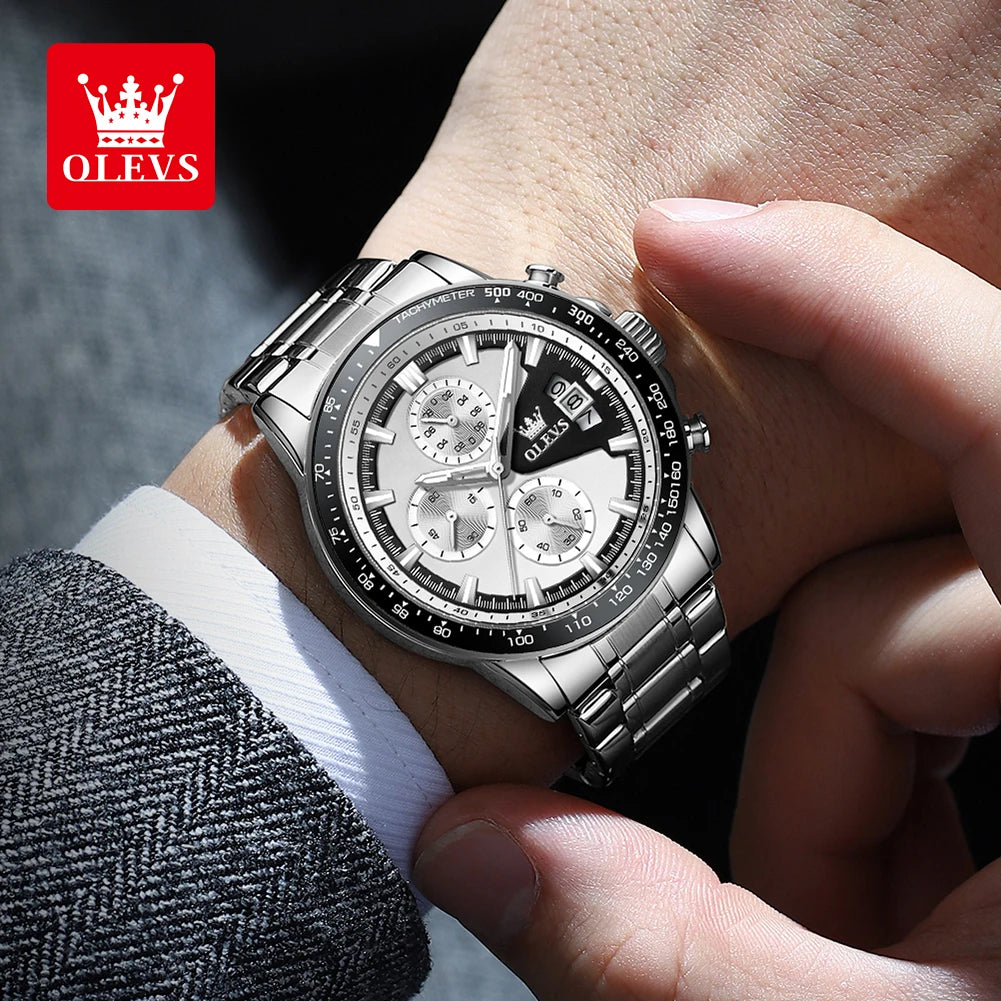 OLEVS Men's Watches, Casual Fashion, Chronograph, Waterproof, Stainless Steel, Luminous.