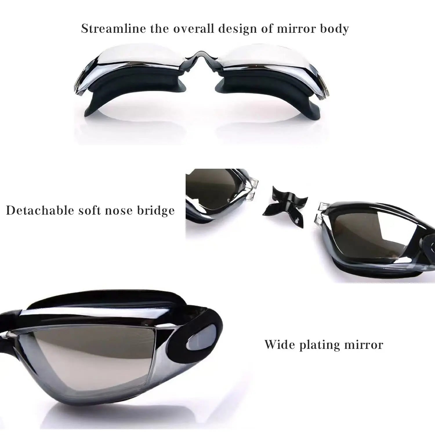 High-Quality Swim Goggles - Adjustable Nose Bridge & Headband, Anti-Fog & UV Protection.