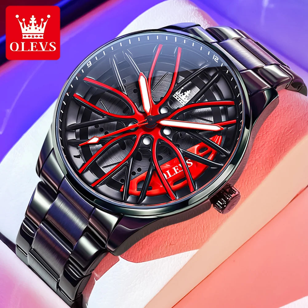 OLEVS 9937 Men's Rotatable Wheel Hub Dial Fashion Trend Quartz Watch, Waterproof, Luminous, Stainless Steel.