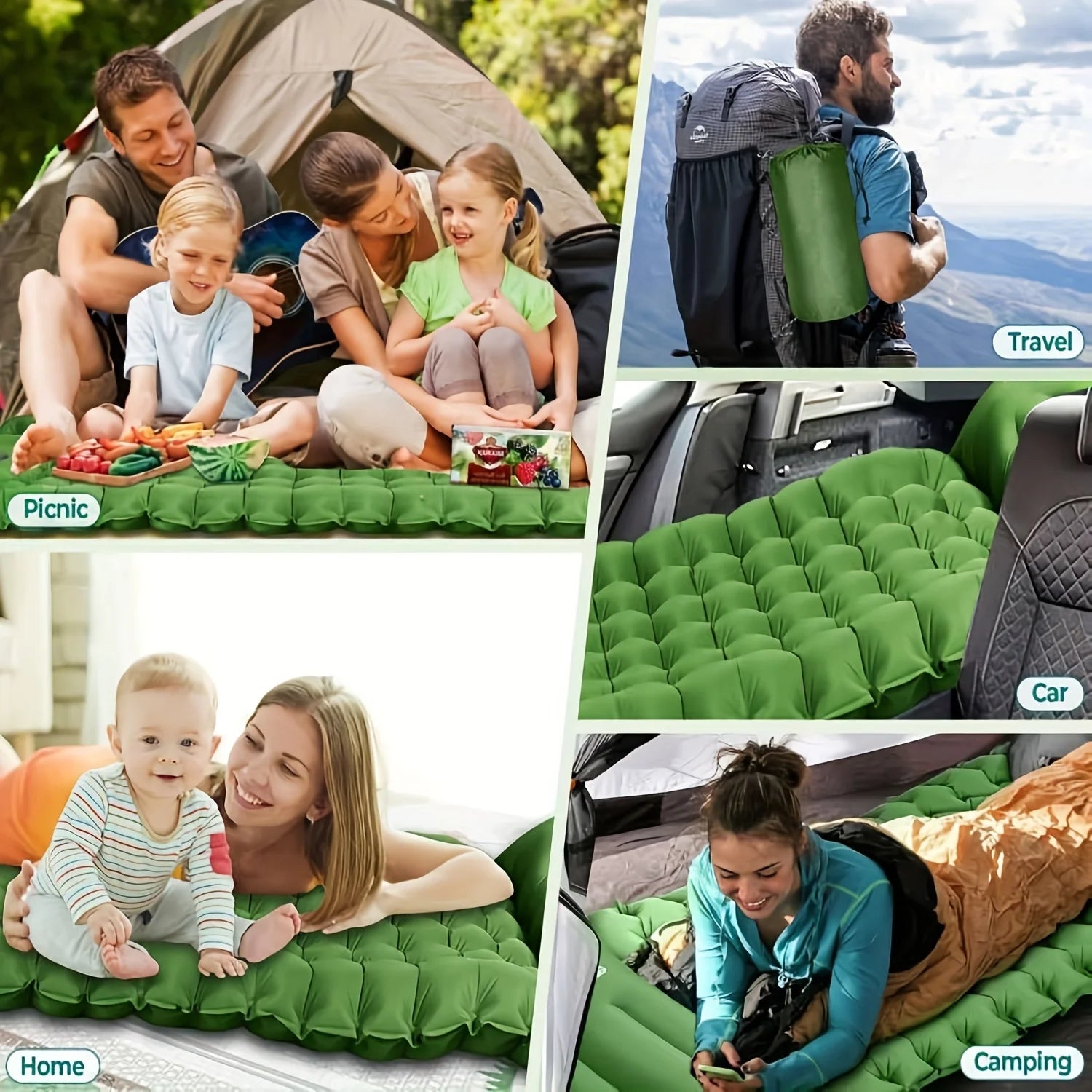 Super Thick 4-inch Inflatable Sleeping Mat, With built-in pillow and pump.