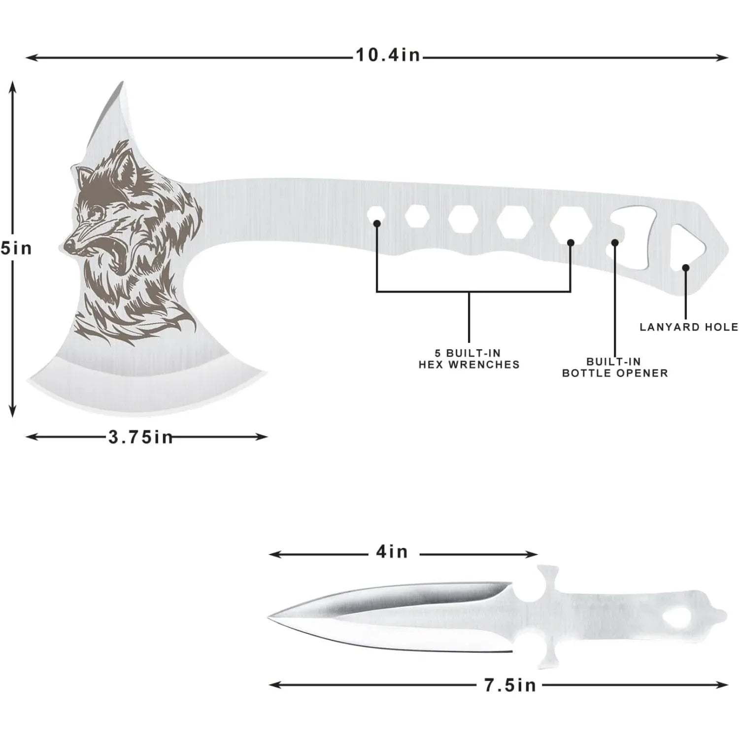 3-Pack Tactical Throwing Axe W/Corkscrew & Nylon Sheath, Stainless Steel .
