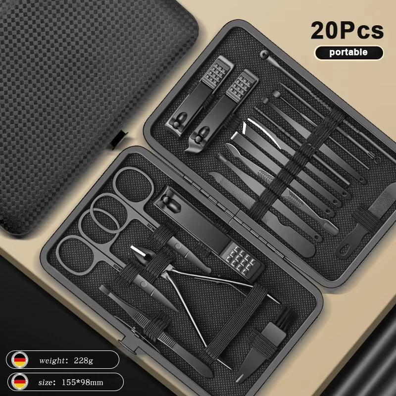 8/12/15/20/24pcs Black Nail Clipper Set. Pedicure, Knife, Stainless Steel, Nail Beauty Tool, Portable Travel Box.