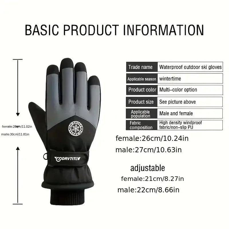 Unisex Snowboard- Ski Gloves. PU Leather- Non-slip. Touch Screen- Waterproof.