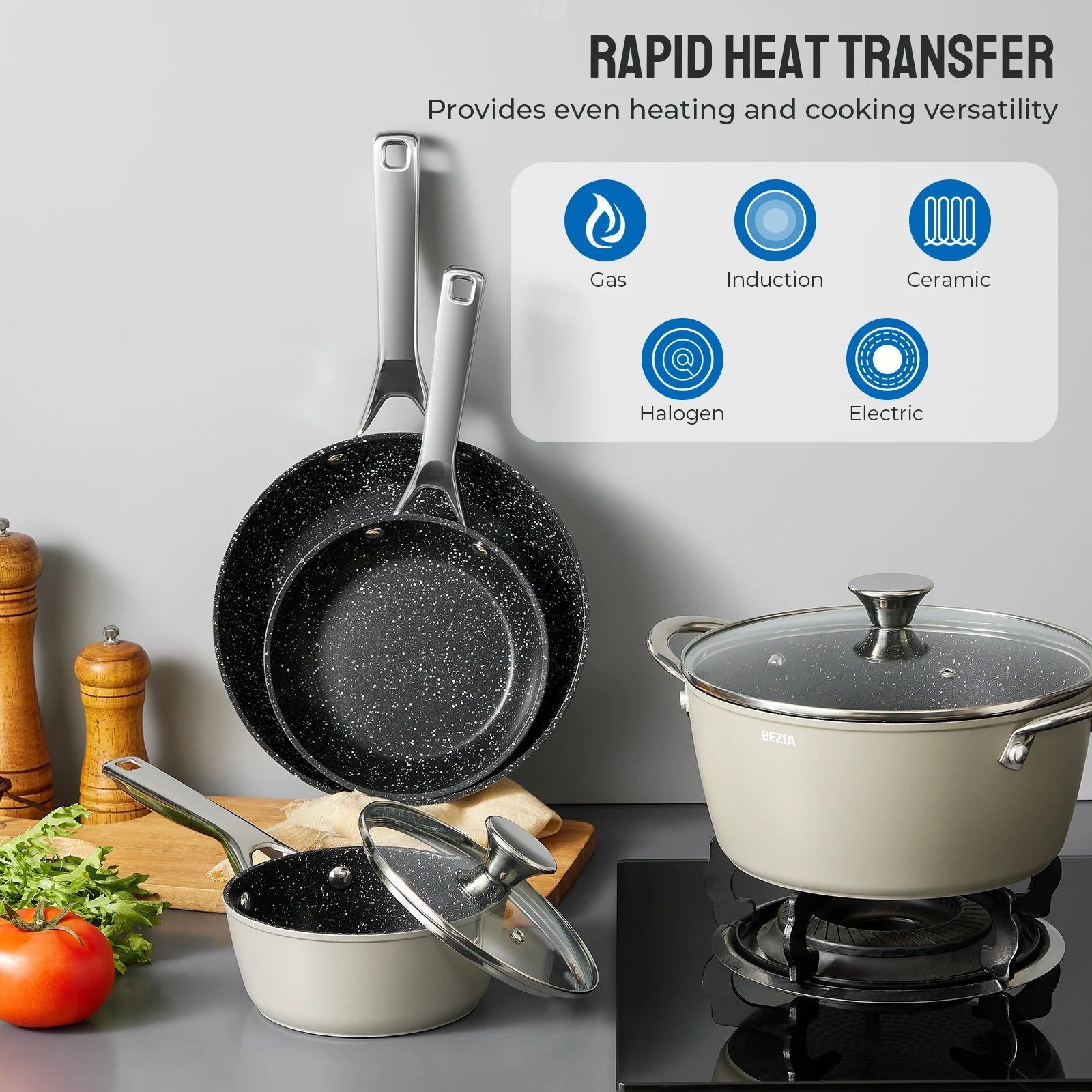 Induction Cookware. Nonstick, 10-Piece, Set Compatible with All Stoves.