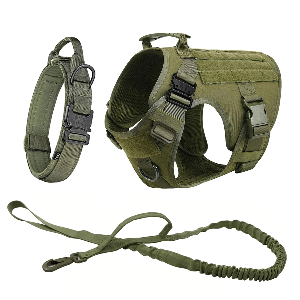 Tactical Dog Harness, Leash And Collar. Molle Pouches for Medium - Large Dogs. Adjustable Service Dog Harness.