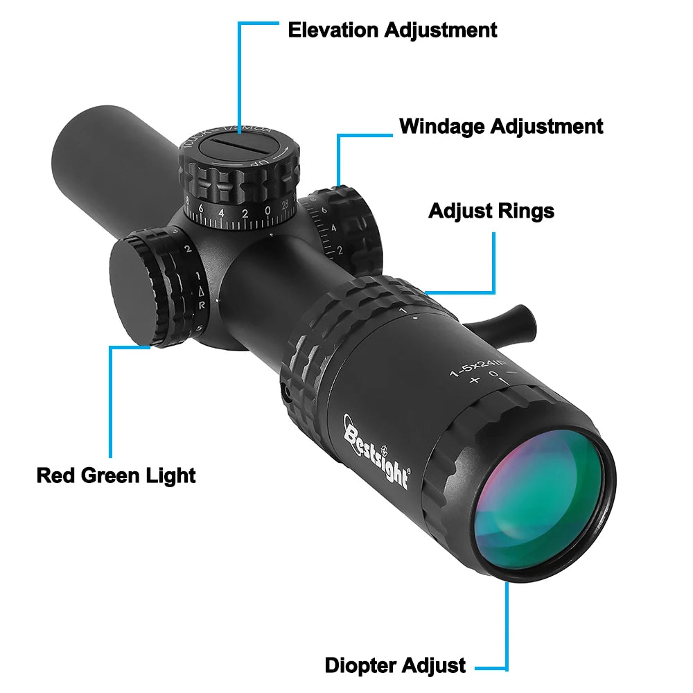 1-5X24 Tactical Optical Rifle Scope. Red and Green Illuminated Reticle.