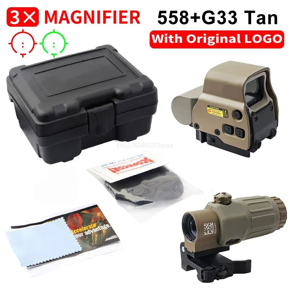 EOTECH 558 Holographic Collimator Red Dot Sight. G43/G33 3X, G45 5X Magnifier. W/20mm Rail Mounts & QD Lever.