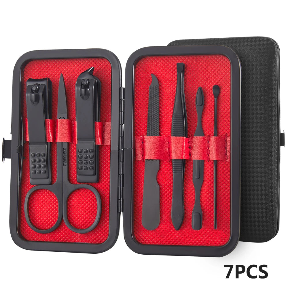 8/12/15/20/24pcs Black Nail Clipper Set. Pedicure, Knife, Stainless Steel, Nail Beauty Tool, Portable Travel Box.