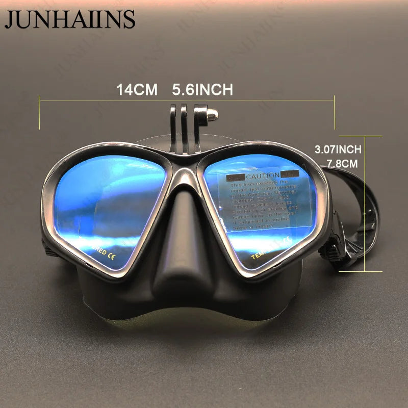 JUNHAIINS Tempered Glass - Freediving Mask - Snorkeling Set. Camera Mount.