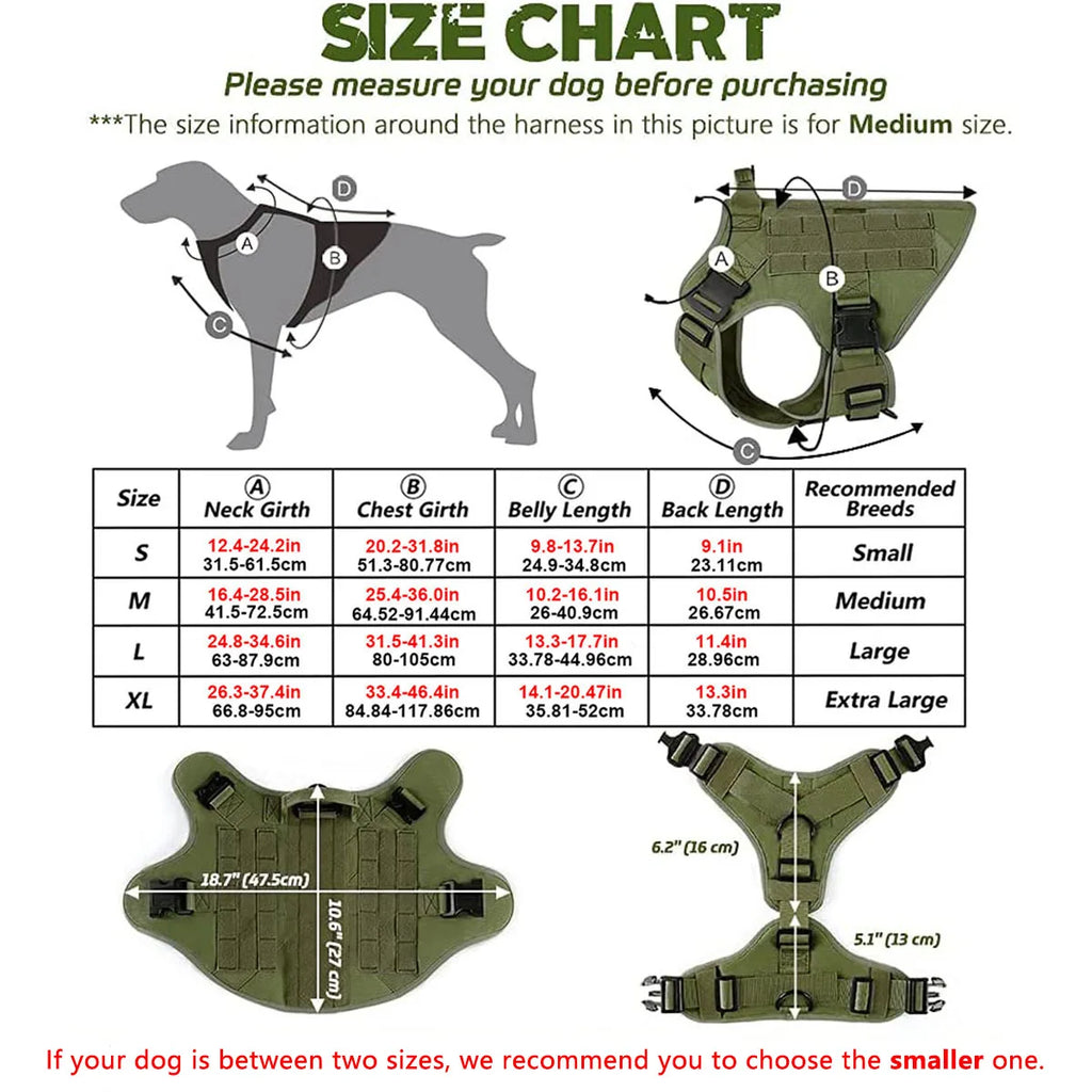 Tactical Dog Harness, Leash And Collar. Molle Pouches for Medium - Large Dogs. Adjustable Service Dog Harness.